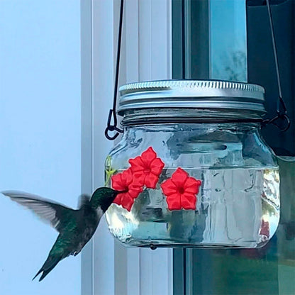 Beautiful jar hummingbird feeder with three ports