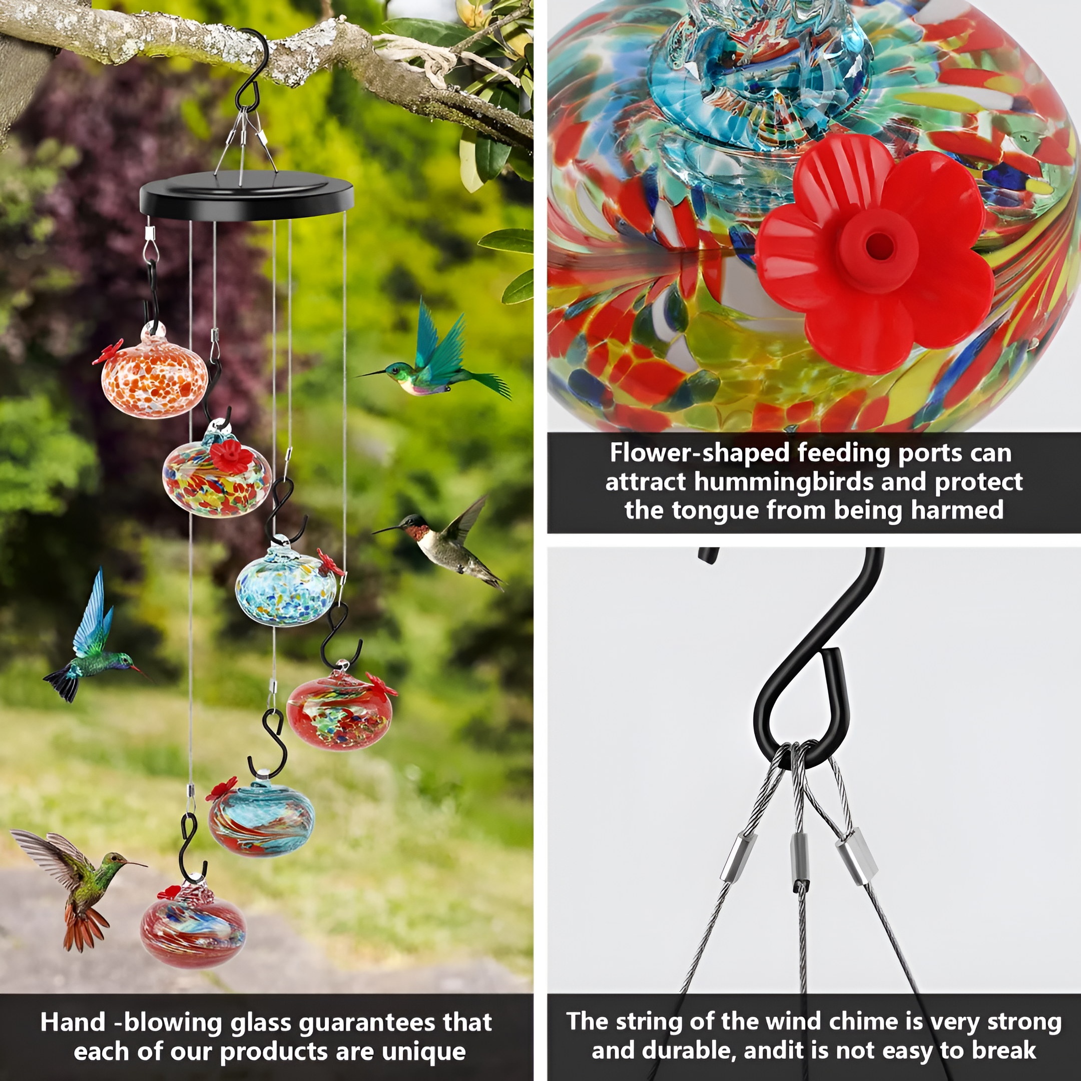 Charming Wind Chimes Hummingbird feeders for Outdoors Hanging.