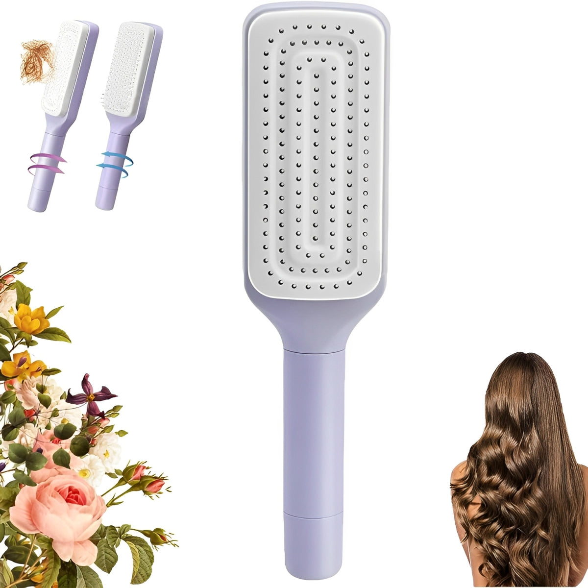 Self-Cleaning Telescopic Rotating Hair Comb