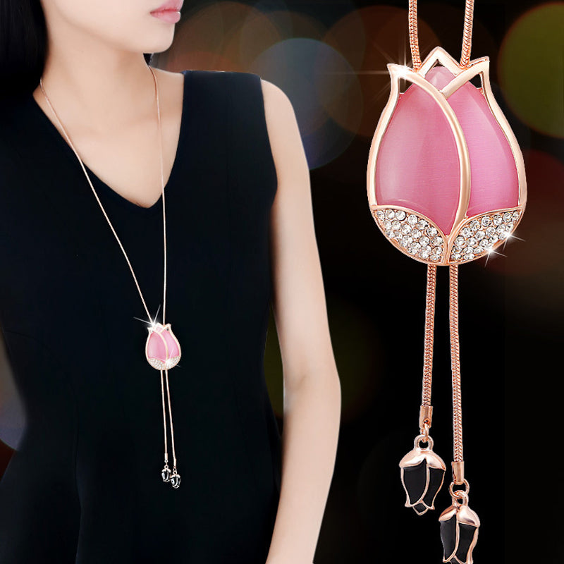 Pink Opal Tulip Pendant Necklace + Earrings (🎉SPECIAL OFFER )🎉