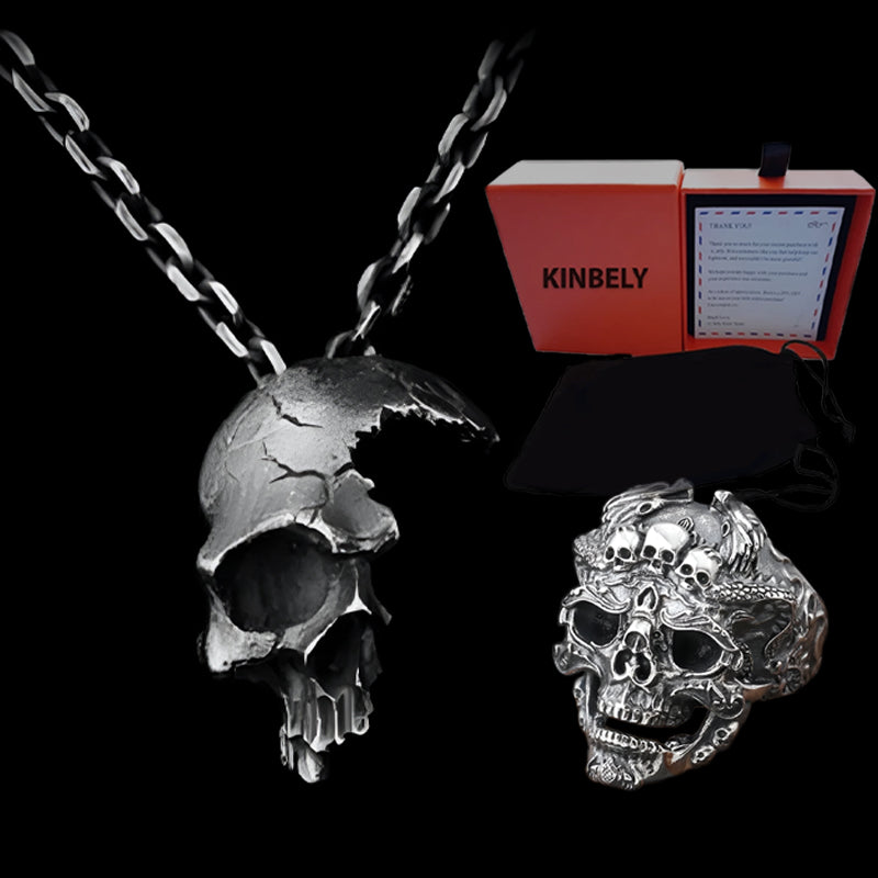 Devilish Retro Skull Adjustable Necklace and Ring