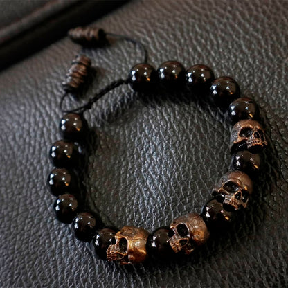 Vintage Skull Legion Black Agate Bracelet 💀🔥