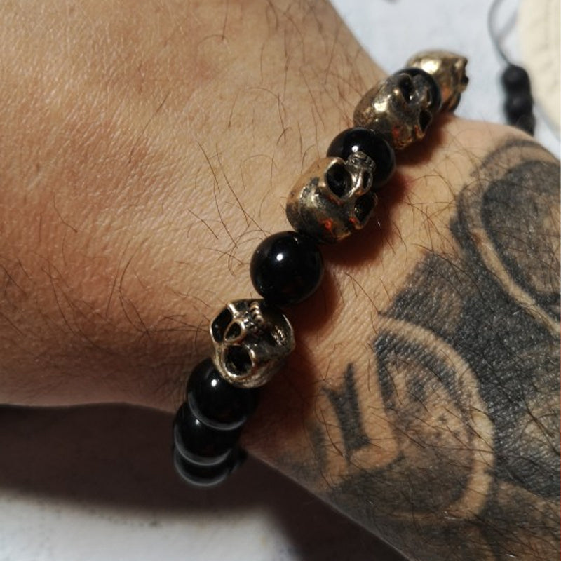 Vintage Skull Legion Black Agate Bracelet 💀🔥