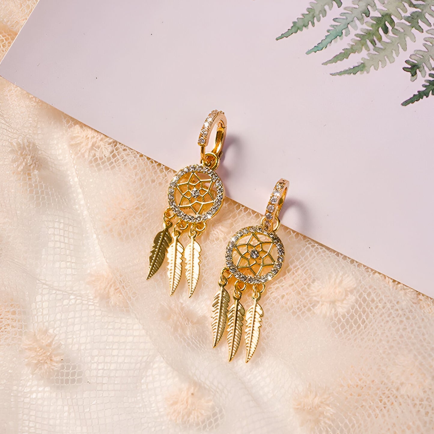 Golden dreamcatcher earrings