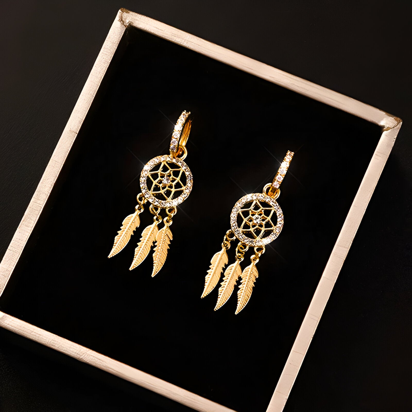 Golden dreamcatcher earrings