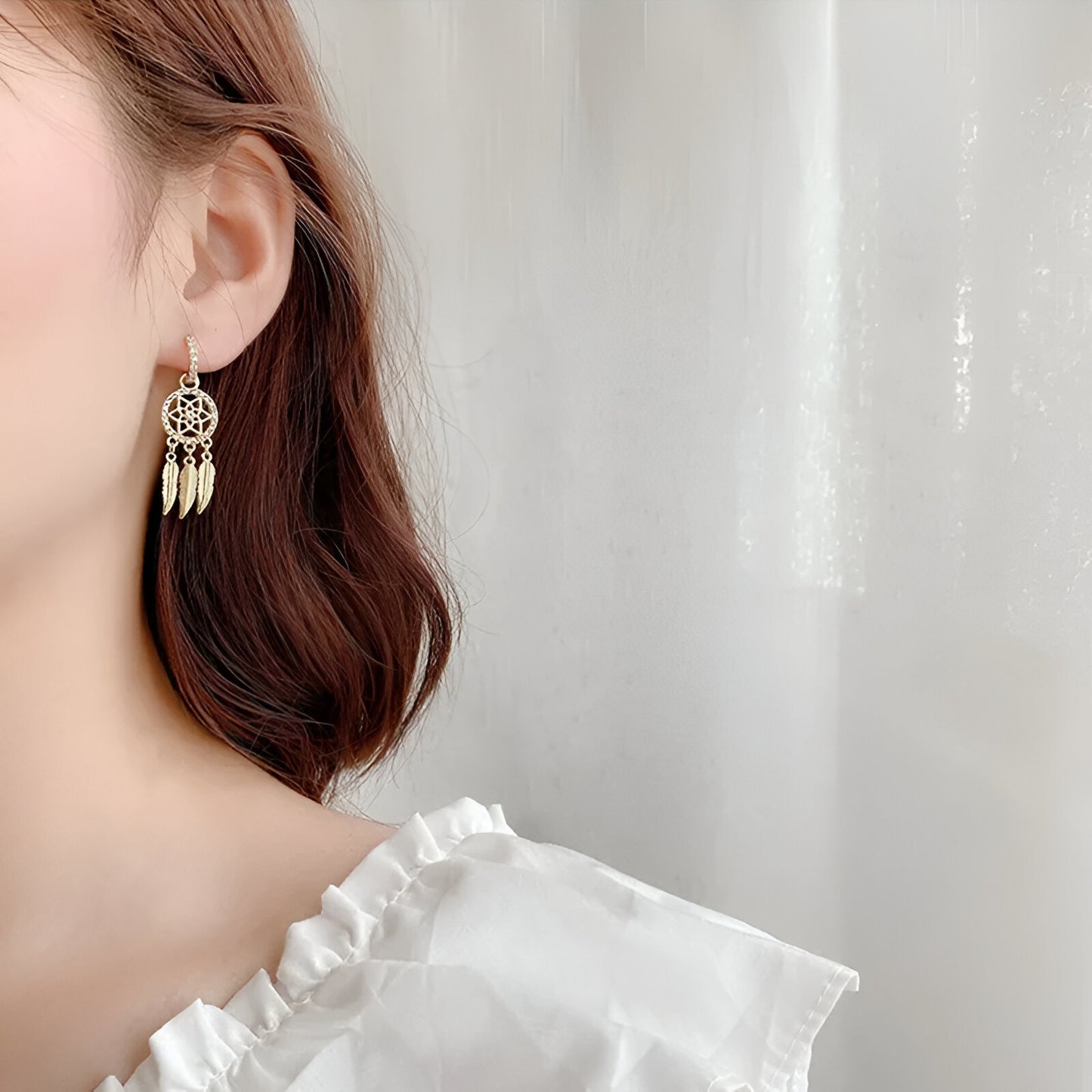 Golden dreamcatcher earrings