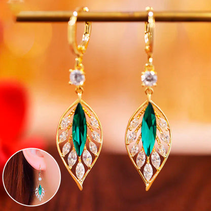 GREEN CRYSTAL LEAF ZIRCON EARRINGS