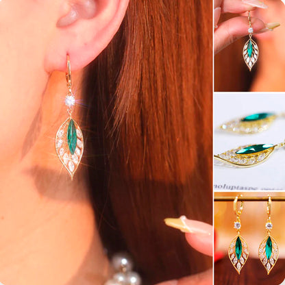 GREEN CRYSTAL LEAF ZIRCON EARRINGS