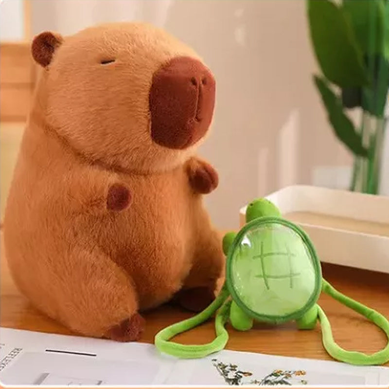 Capybara Plush Backpack & Baby Turtle