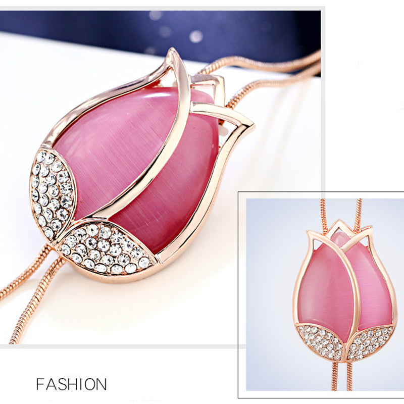 Pink Opal Tulip Pendant Necklace + Earrings (🎉SPECIAL OFFER )🎉