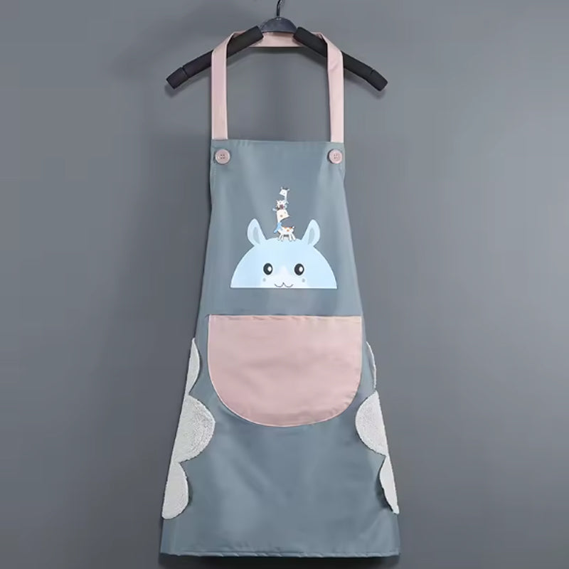 Waterproof Oil-Resistant Kitchen Apron with Pocket and Side Towels