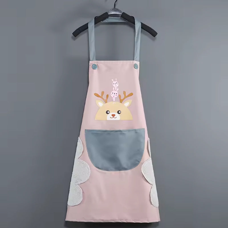 Waterproof Oil-Resistant Kitchen Apron with Pocket and Side Towels