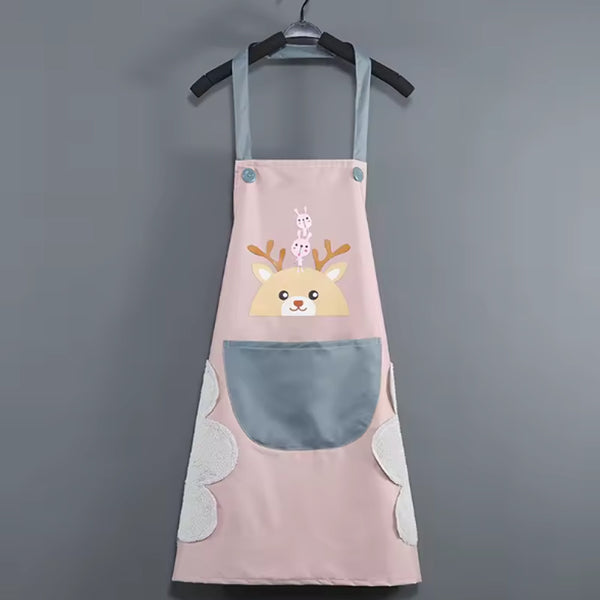 Waterproof Oil-Resistant Kitchen Apron with Pocket and Side Towels