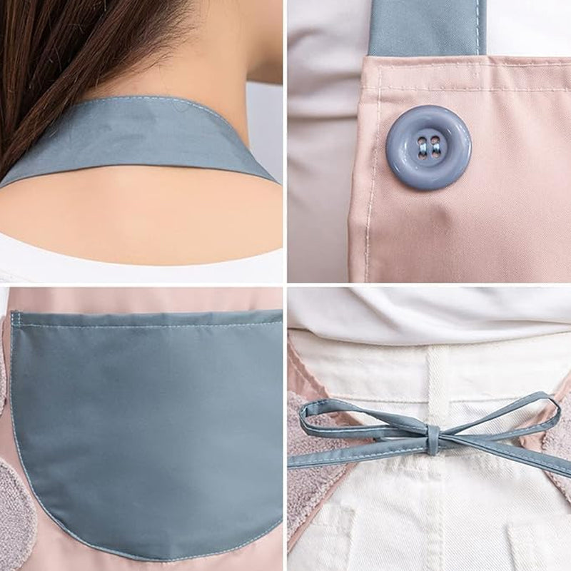 Waterproof Oil-Resistant Kitchen Apron with Pocket and Side Towels