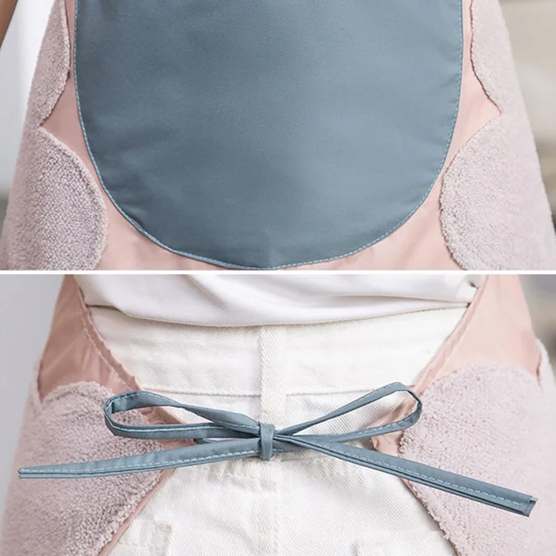 Waterproof Oil-Resistant Kitchen Apron with Pocket and Side Towels