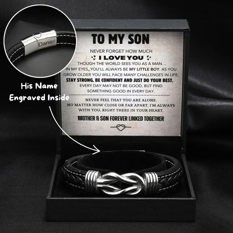 Son's Infinity Bracelet Gift Set w/ Engraved Name