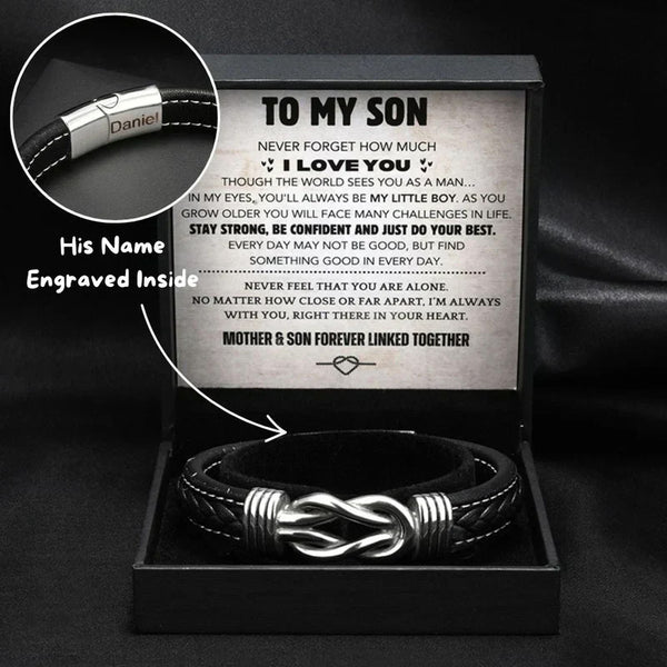 Son's Infinity Bracelet Gift Set w/ Engraved Name