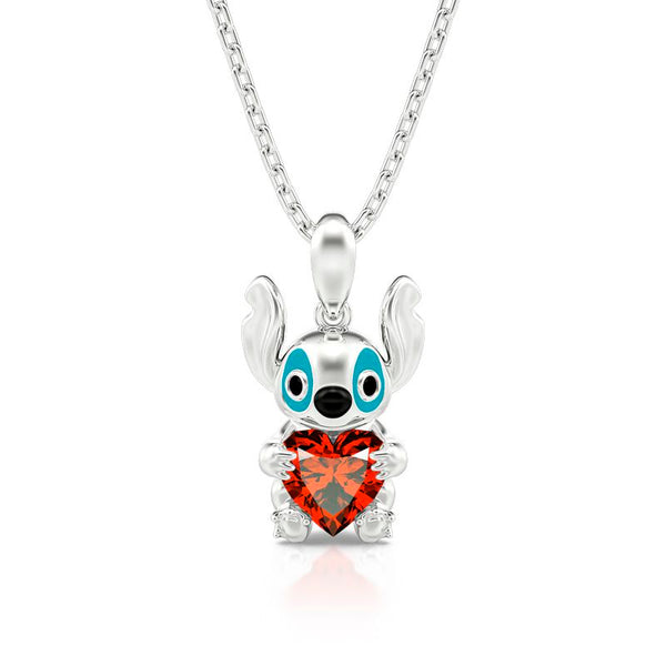 Stick stitch necklace with red heart