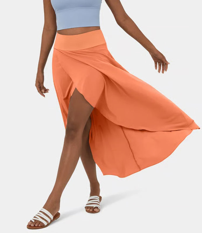 Regular Fit High-Waisted Ruffled Maxi Skirt, 2-in-1, Flowy, Quick-Drying