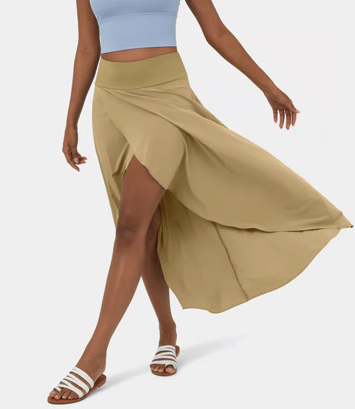 Regular Fit High-Waisted Ruffled Maxi Skirt, 2-in-1, Flowy, Quick-Drying