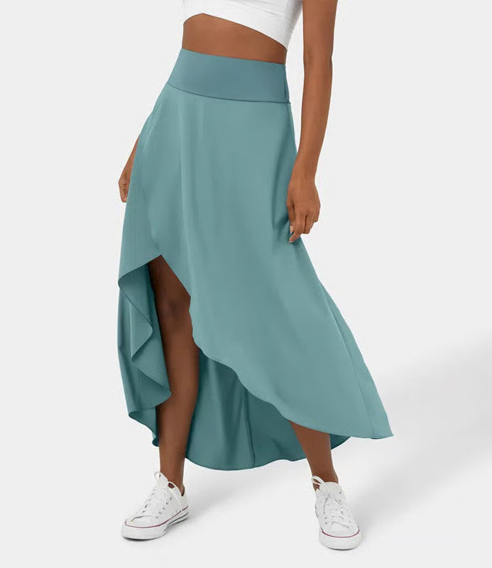 Regular Fit High-Waisted Ruffled Maxi Skirt, 2-in-1, Flowy, Quick-Drying