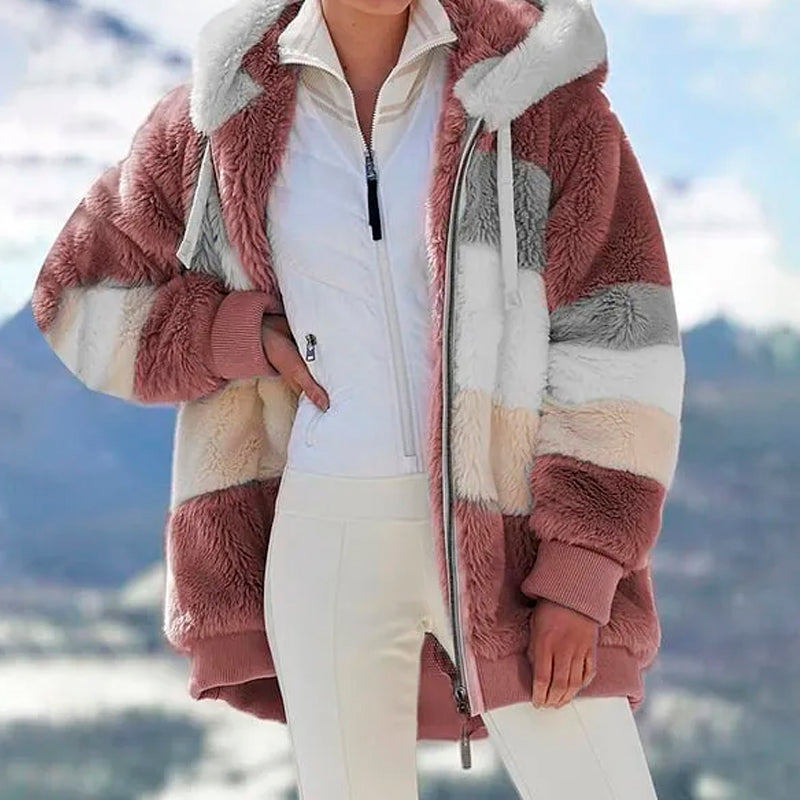 Contrasting Plush Padded Coat