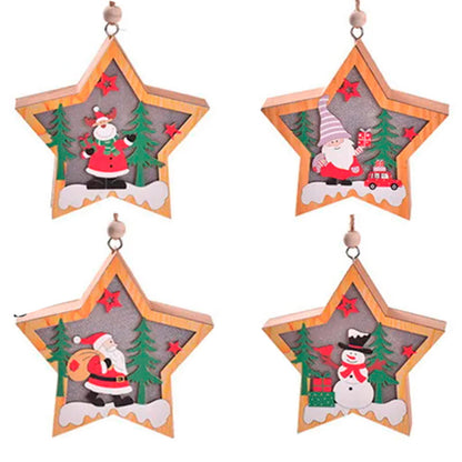 ✨New LED Light Christmas Star Wooden Pendants 🎄