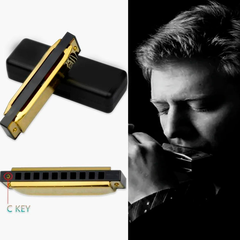 Duvely™  Golden Harmonica With Case