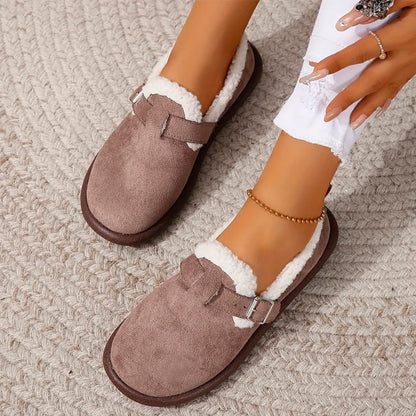 WOMEN'S ROUND TOE PLUSH SLIP-ON FLAT SHOES