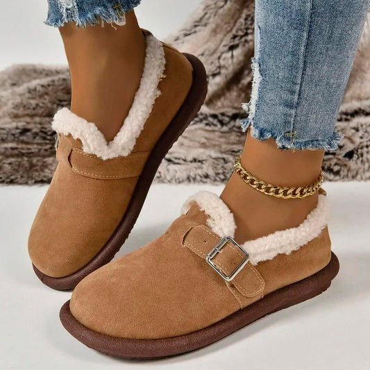 WOMEN'S ROUND TOE PLUSH SLIP-ON FLAT SHOES