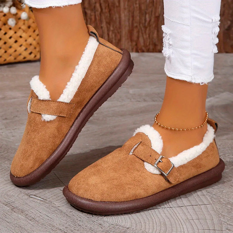 WOMEN'S ROUND TOE PLUSH SLIP-ON FLAT SHOES