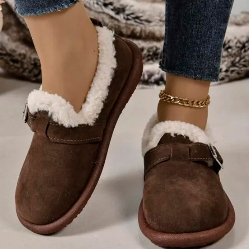 WOMEN'S ROUND TOE PLUSH SLIP-ON FLAT SHOES