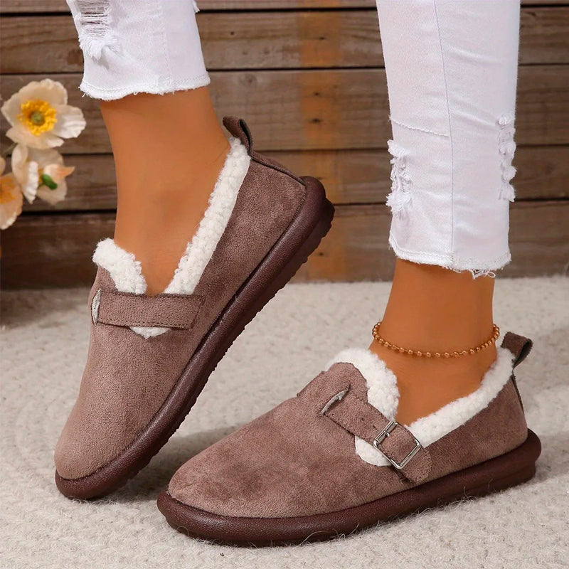 WOMEN'S ROUND TOE PLUSH SLIP-ON FLAT SHOES