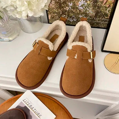 WOMEN'S ROUND TOE PLUSH SLIP-ON FLAT SHOES